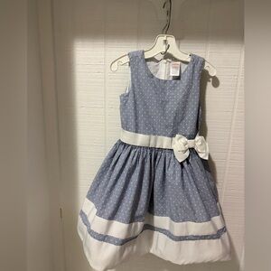 Gymboree Size 4 Cotton 100% Gray Blue White Polka Dot Bow Dress Girls Kids